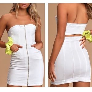 Vixen Neon White Denim ZIP front Mini Dress